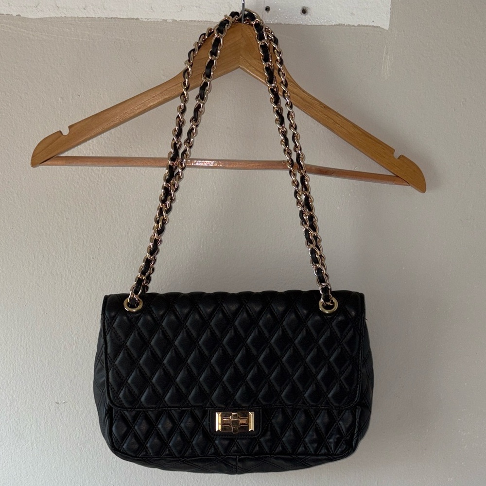 Aldo Quilted Black Chain-Handle Crossbody Bag